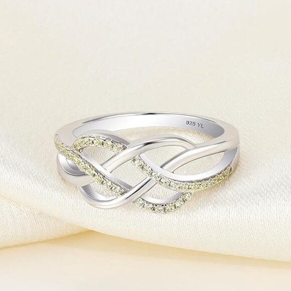 YL Celtic Knot Twisted Knot Ring Birthstone Infinity Rings - Topaz - November - Picture 5 of 6